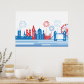 Retro London Skyline mit Fireworks Poster (Küche)
