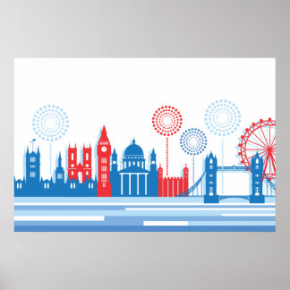 Retro London Skyline mit Fireworks Poster