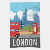 Retro London Tea Towel – Iconic Landmarks Geschirrtuch (Vertikal)