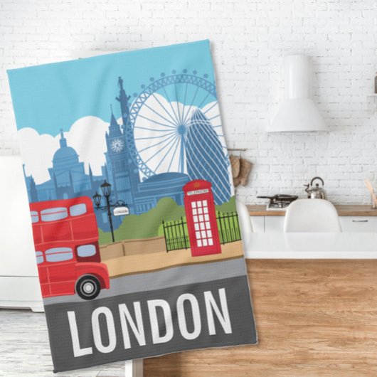 Retro London Tea Towel – Iconic Landmarks Geschirrtuch