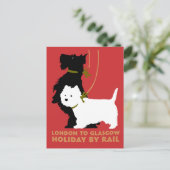 Retro London und Glasgow mit dem Zug, Hunde Terrie Postkarte (Stehend Vorderseite)