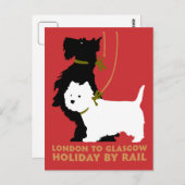 Retro London und Glasgow mit dem Zug, Hunde Terrie Postkarte (Vorne/Hinten)