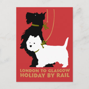 Retro London und Glasgow mit dem Zug, Hunde Terrie Postkarte