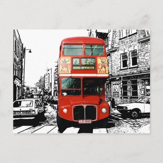 Retro-Londoner Bus im Schwarz-weißen Hintergrund Postkarte (Vorderseite)