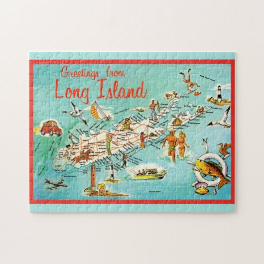 Retro Long Island Map Jigsaw Puzzle (Horizontal)