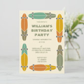 Retro Longboards Skateboard Skateboard Geburtstag Einladung (Stehend Vorderseite)