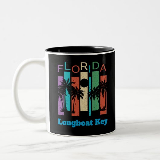 Retro Longboat-Schlüssel-Florida-Palme-Andenken Zweifarbige Tasse (Links)