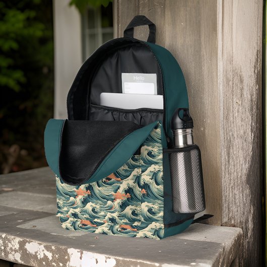 Retro Look Green Inspiriert Waves Monogramm Bedruckter Rucksack