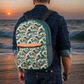 Retro Look Green Inspiriert Waves Monogramm Bedruckter Rucksack