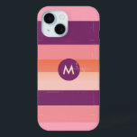 Retro Look Monogramm Bonbonstreifen iPhone 15 Hülle<br><div class="desc">Girl-Bar Stripe Stil in Retro-Look Farben,  fügen Sie einfach Ihre erste,  um eine stilvolle personalisierte Handy-Fall zu machen</div>