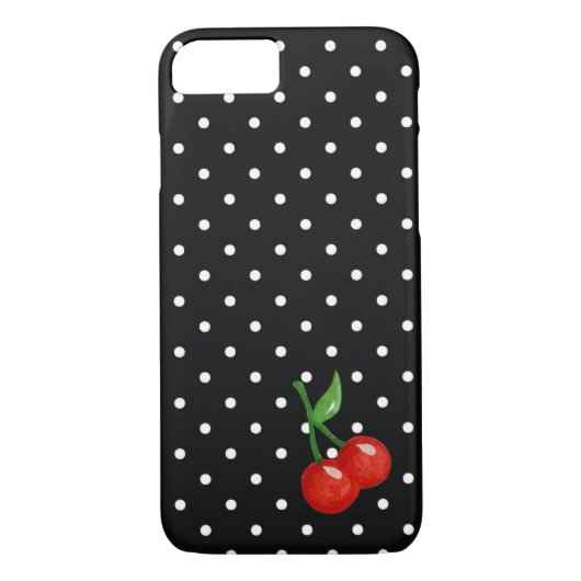 Retro Look Schwarz und Weiß Polka Dot mit Kirschen Case-Mate iPhone Hülle (Rückseite)