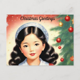Retro Look Weihnachts Postkarte mit Mädchen