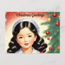 Retro Look Weihnachts Postkarte mit Mädchen