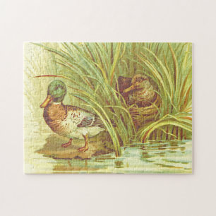 Retro-Look, Zwei Enten in der Nähe von Wasser Puzz Puzzle