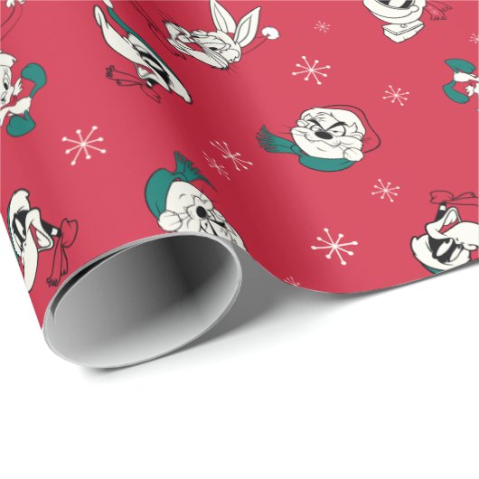 Retro LOONEY TUNES™ Winter Holiday Pattern Geschenkpapier (Rolleneckpunkt)