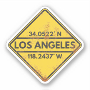 Retro Los Angeles koordiniert Rusty Metal Sign Aufkleber