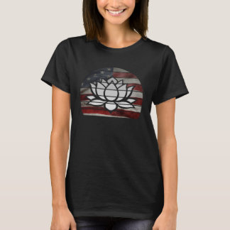 Retro Lotus Blume Buddhistische Amerikanische Flag T-Shirt