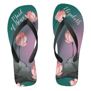 Retro Lotus Blume Hochzeit Personalisiert Badesandalen