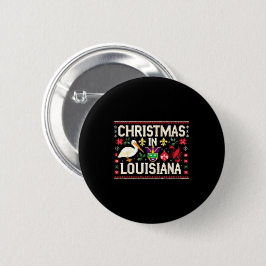 Retro Louisiana Christmas Carnival Mardi Gras Holi Button (Vorne & Hinten)
