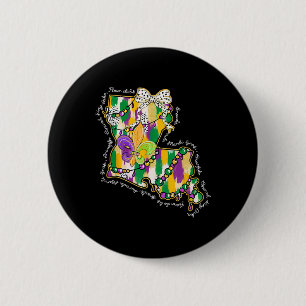 Retro Louisiana Karte Mardi Gras Coquette Bow Fat  Button