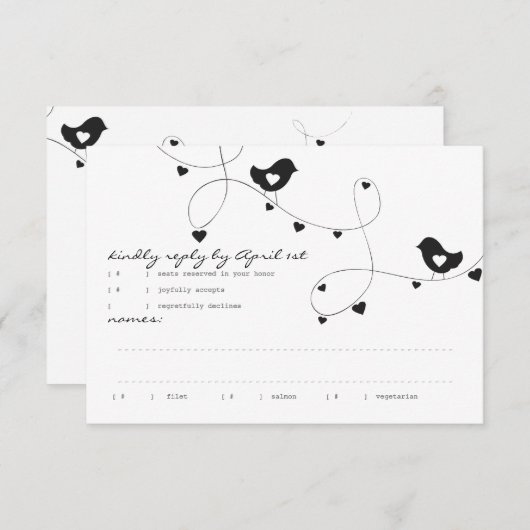 Retro Love Birds mit Herzreaktionskarte RSVP Karte (Vorne/Hinten)