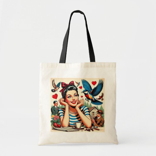 Retro Love Birds  Tragetasche (Vorne)