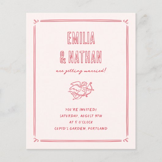 Retro Love Struck Hand Drawn Cupid Budget Wedding (Vorderseite)