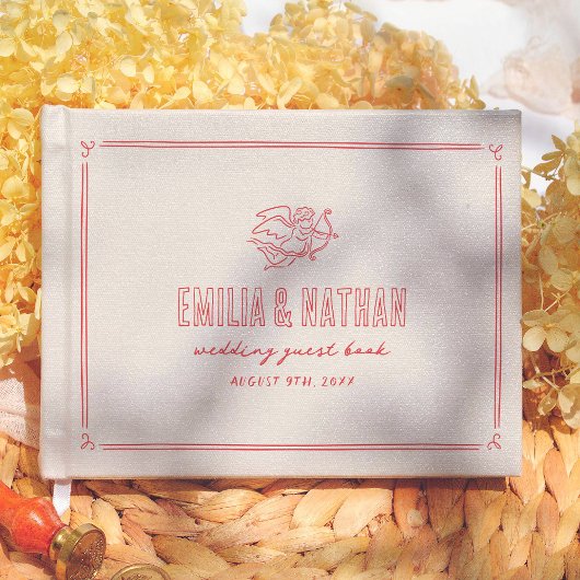 Retro Love Struck Hand Drawn Cupid Modern Wedding Gästebuch