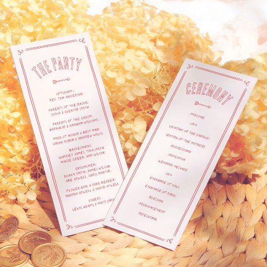 Retro Love Struck Hand Drawn Cupid Modern Wedding Programm