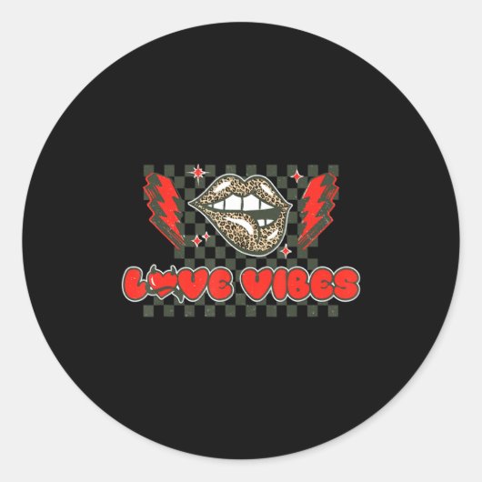 Retro Love Vibes Leopard Lip Valentine Lightning B Runder Aufkleber (Vorderseite)