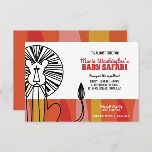 Retro Löwe BABY SHOWER Safari Einladung (Vorne/Hinten)