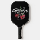 Retro Lucky Girls Cherry Quote Pickleball Schläger (Rückseite)