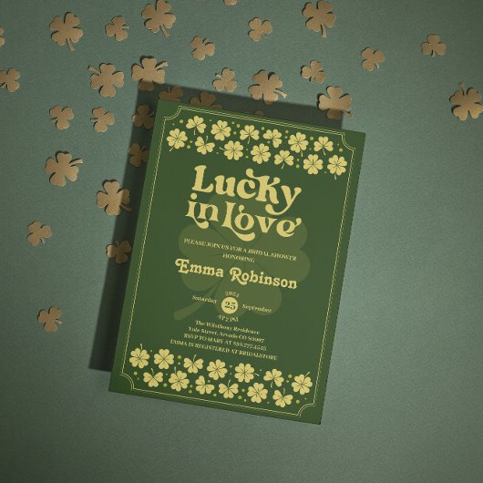 Retro Lucky in Love St Patrick's Day Bridal Shower Einladung