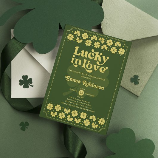Retro Lucky in Love St Patrick's Day Bridal Shower Einladung