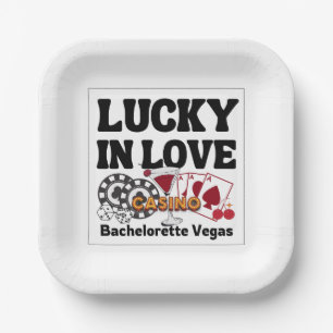Retro Lucky In Love Vegas Junggesellinnenabschied Pappteller