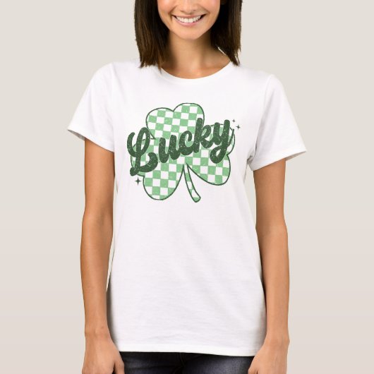 Retro Lucky St Patrick's Day Kleeblatt T-Shirt (Vorderseite)