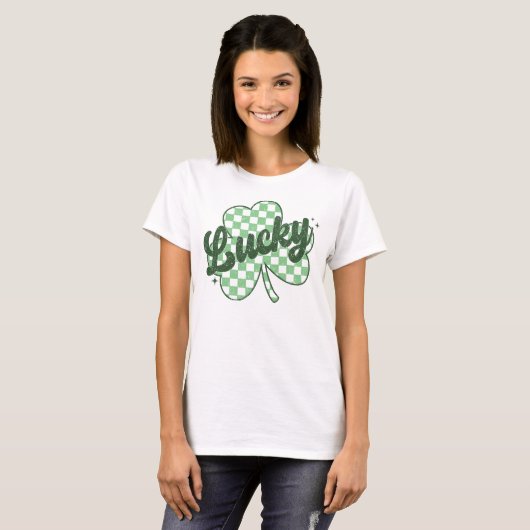 Retro Lucky St Patrick's Day Kleeblatt T-Shirt (Vorne ganz)
