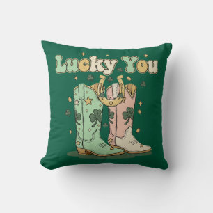 Retro Lucky You Cowboy-Stiefel St. Patrick’s Day Kissen