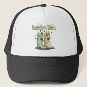 Retro Lucky You Cowboy-Stiefel St. Patrick’s Day  Truckerkappe