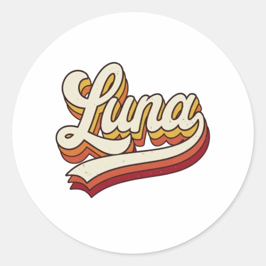 Retro Luna Name 70s Vintage Design Runder Aufkleber (Vorderseite)
