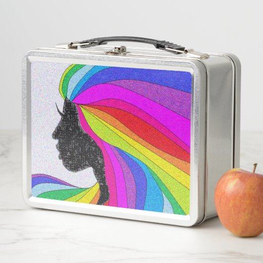 Retro-Lunchbox mit Frauen mit Regenbogenhaar Metall Brotdose (Beispiel)