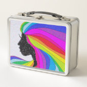 Retro-Lunchbox mit Frauen mit Regenbogenhaar Metall Brotdose (Vorderseite)