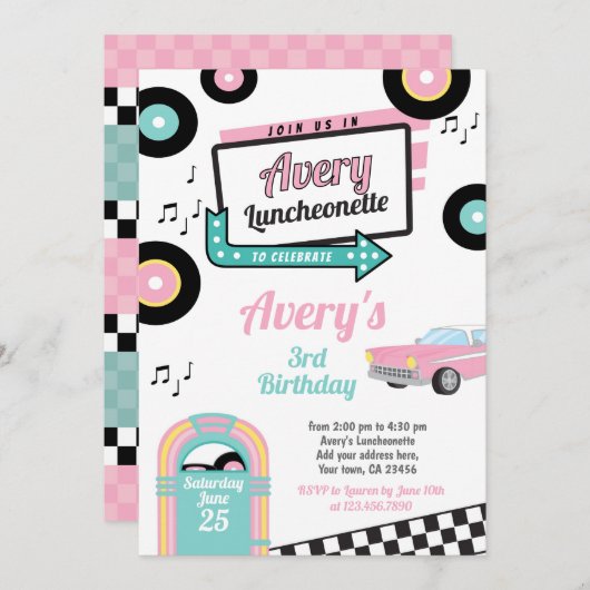 Retro Luncheonette Diner Party Einladung (Vorne/Hinten)