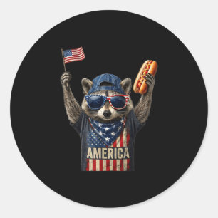 Retro lustig Amerika Waschbär Hot Dog Liebhaber Fl Runder Aufkleber