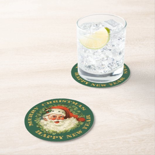 Retro lustige alte Sankt und Kranz Runder Pappuntersetzer (Vor Ort)