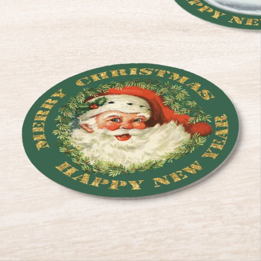 Retro lustige alte Sankt und Kranz Runder Pappuntersetzer (Angewinkelt)