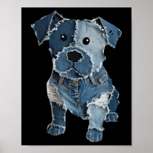 Retro lustige Denim-Patch Tier Hund Druck für Männ Poster