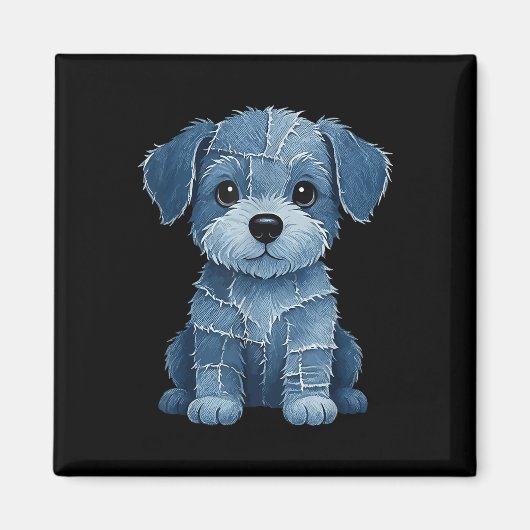 Retro lustige Denim-Patch Tier Hund Druck Magnet (Vorne)