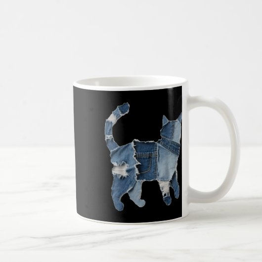 Retro lustige Jeans-Patch Tier Katze Druck Kaffeetasse (Rechts)