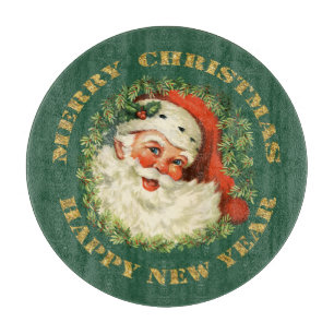 Retro lustiger alter Weihnachtsmann und Weihnachts Schneidebrett
